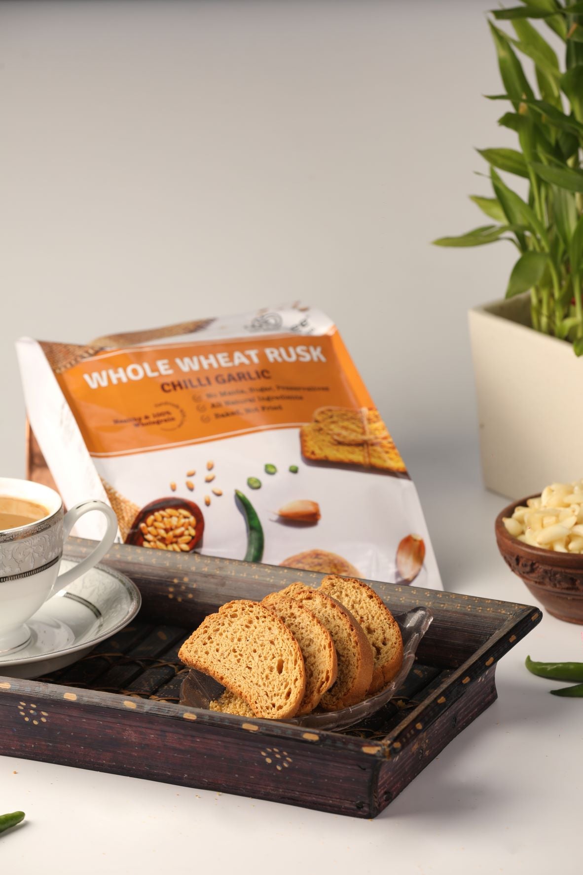 100% Whole Wheat Atta Rusk - Chilli Garlic | Refined Sugar-Free | Healthy Diet Toast | No Maida and Sugar | No Preservatives
