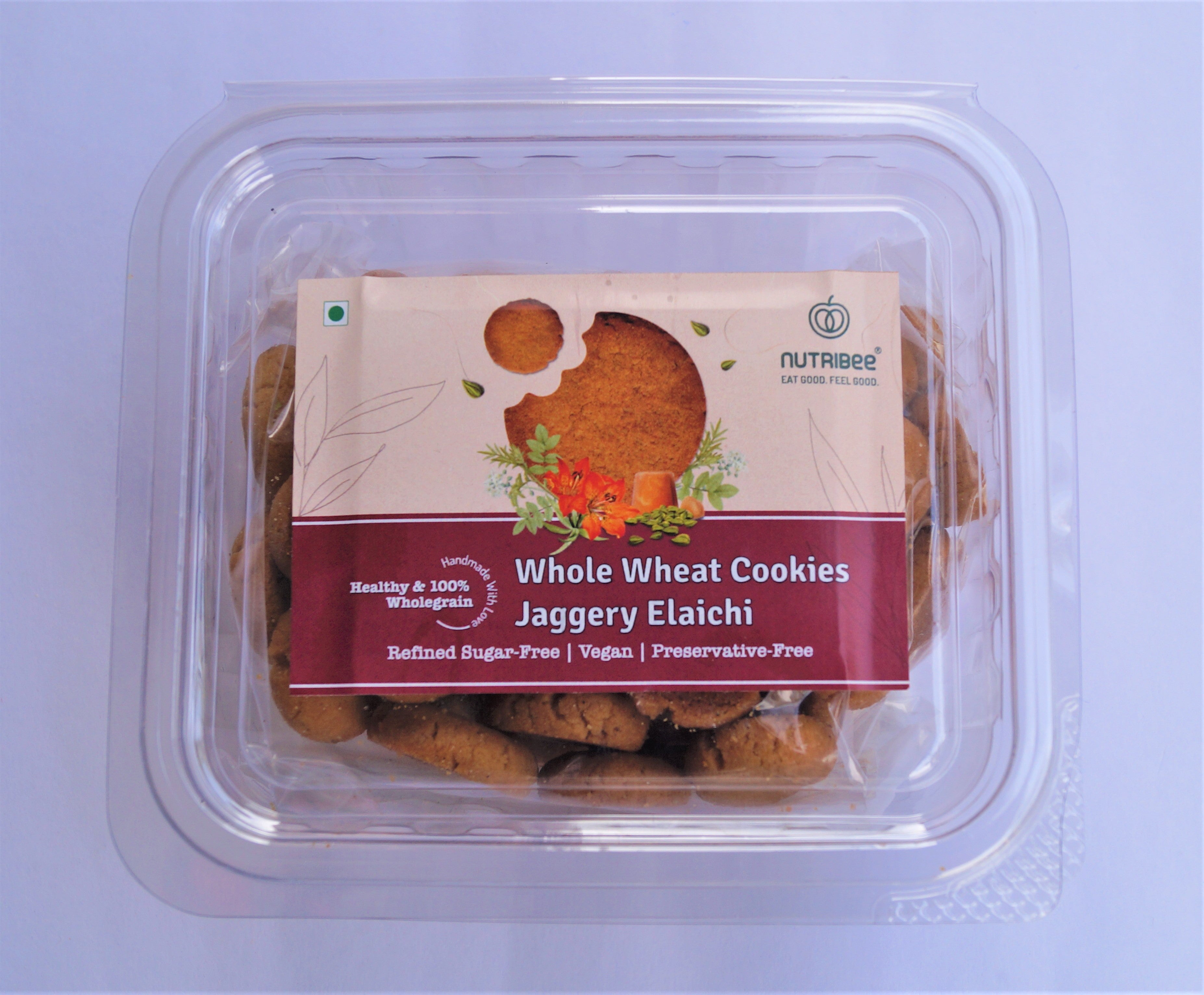 100% Whole Wheat Jaggery Elaichi Cookies | Refined Sugar-Free | Eggless | No Maida | No Preservatives | Fibre Rich | 180g x 2 Pack