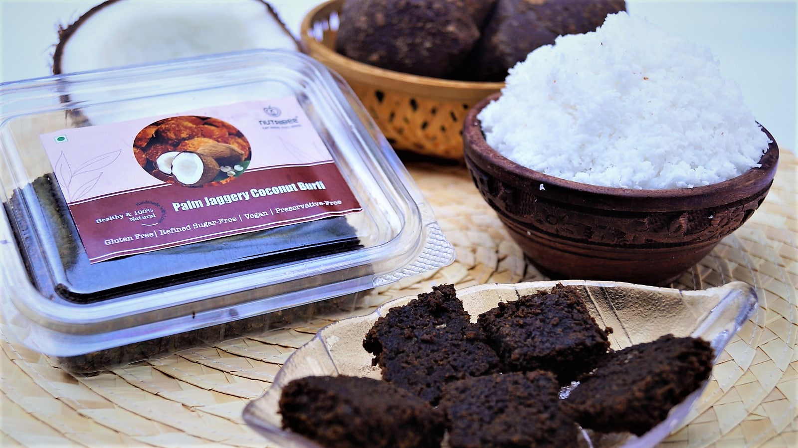 Palm Jaggery Coconut Burfi | Refined Sugar-Free | Fibre-Rich | Diabetic-Friendly | Gluten-Free | No Preservatives